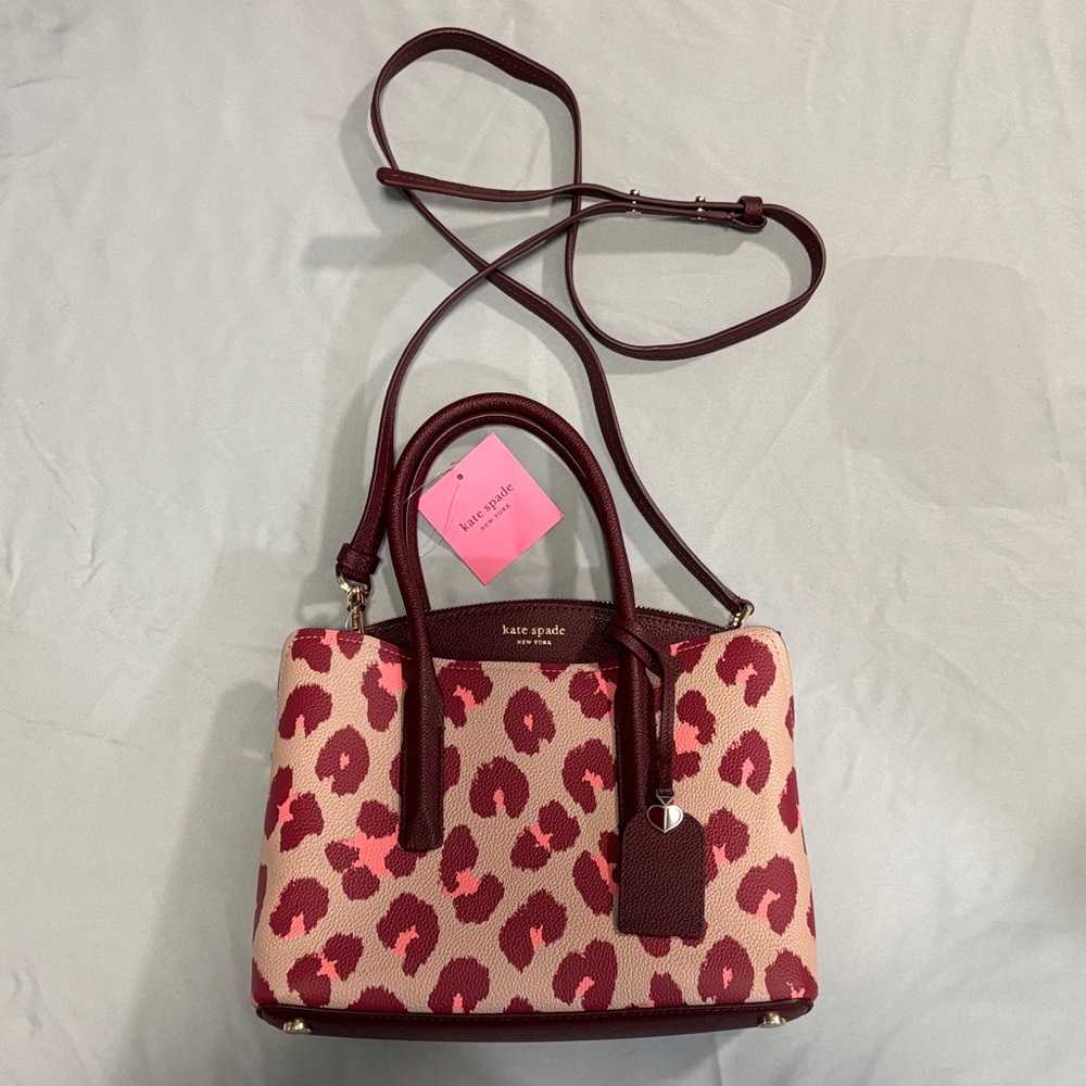NWT Kate Spade Burgundy and Pink Leopard Satchel